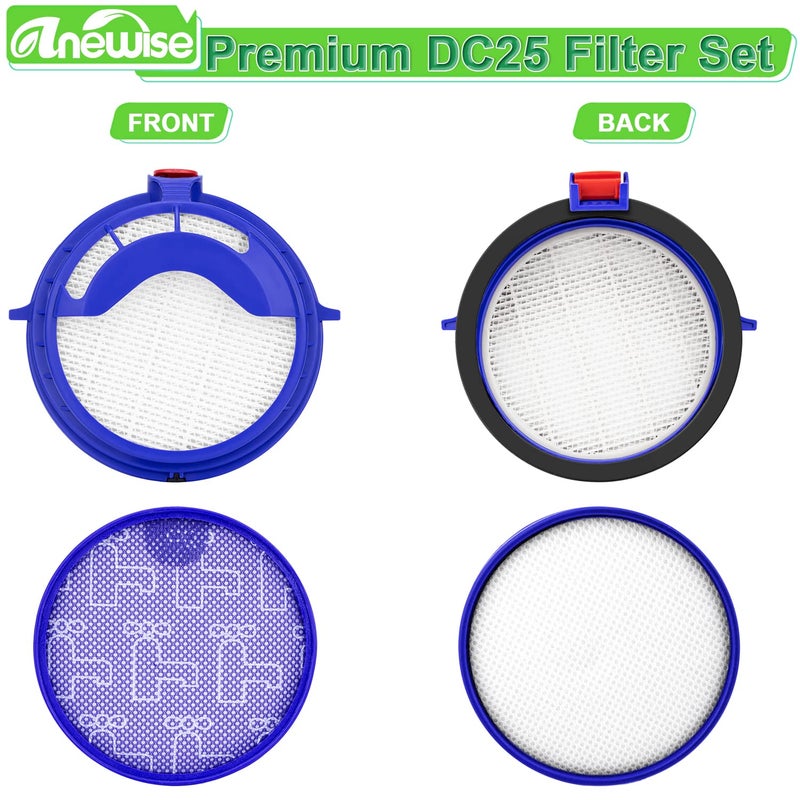 Anewise 2 Combo Pack Filter Kits for Dyson DC25 Vacuum Ball Filter Includes 2pcs 919171-02 Washable Pre-Motor Filter & 2pcs 916188-05 Post Motor HEPA Filter, Fits DC25 Models - Image 3